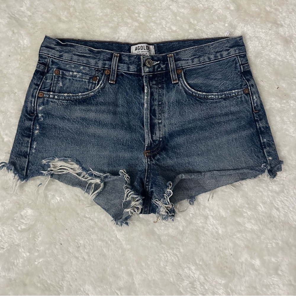 AGOLDE Women's Distressed Denim Shorts - Blue